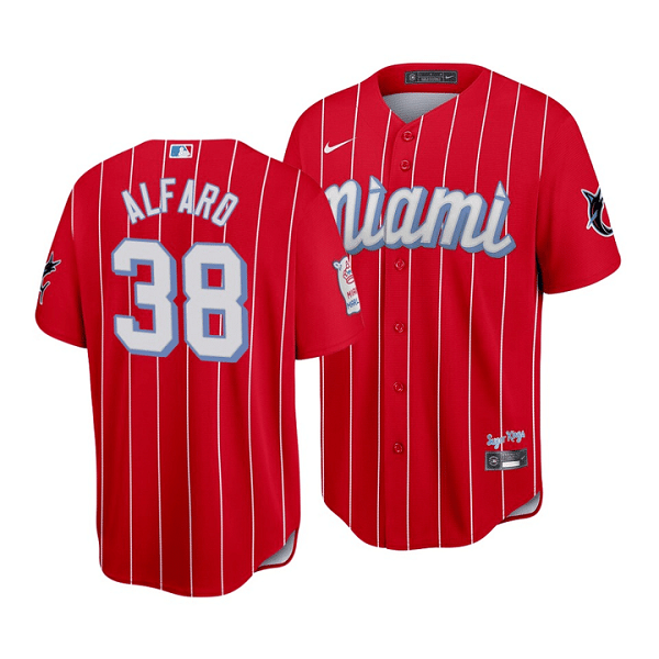 Men's Miami Marlins #38 Jorge Alfaro 2021 Red City Connect Cool Base Stitched Jersey